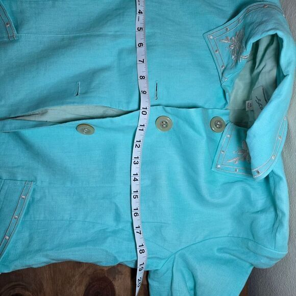 J. Jill 100% Linen Embroidered Duster Jacket Turquoise Aqua Blue Women's Size XS - Picture 14 of 15